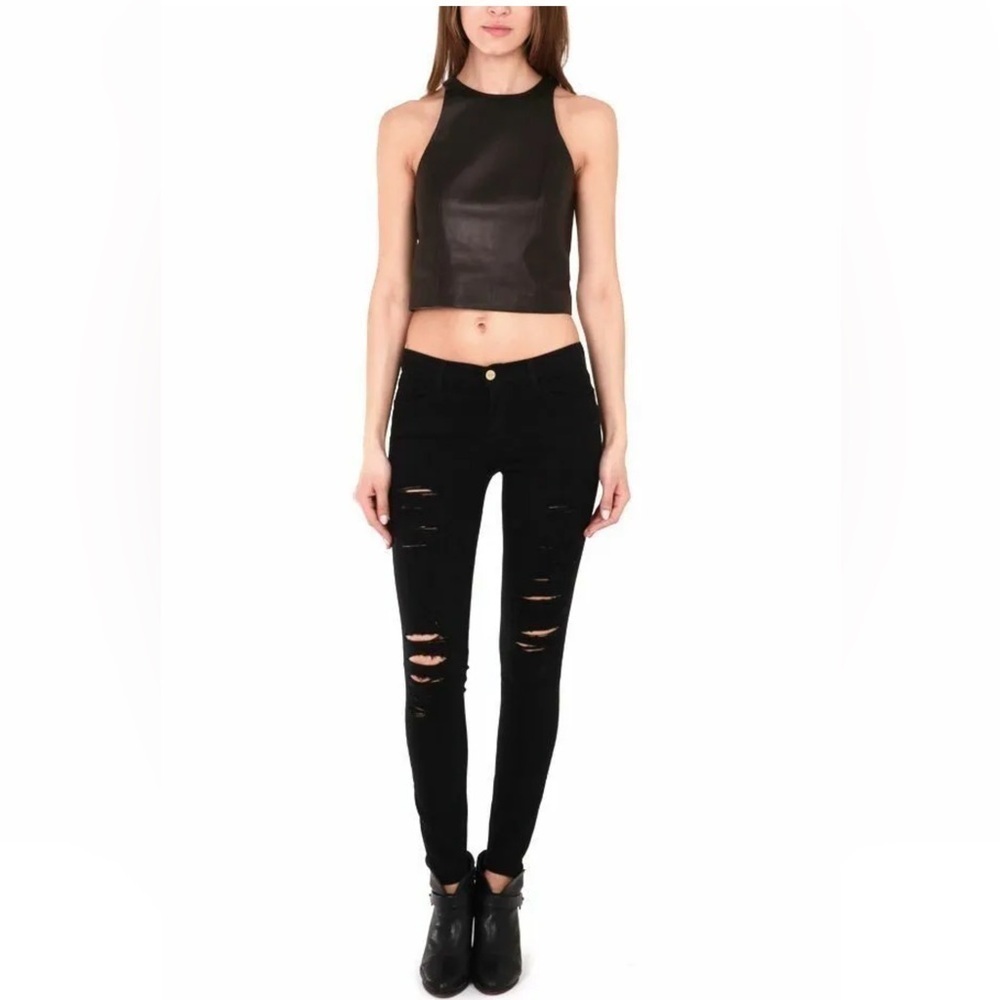 Frame Denim Le Skinny de Jeanne Distressed Black - Film Noir - size 28 MSRP $350